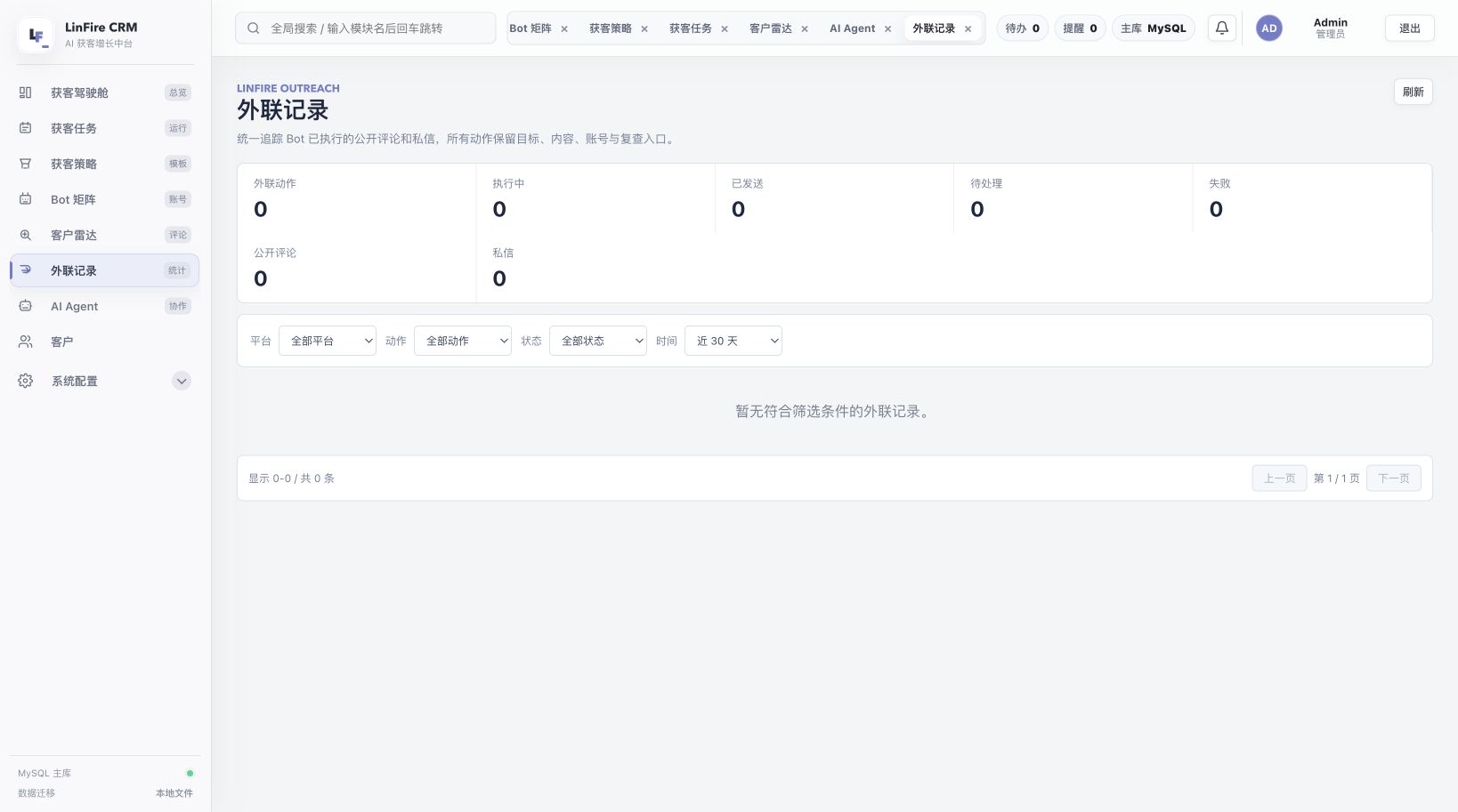 LinFire 外联记录审计界面